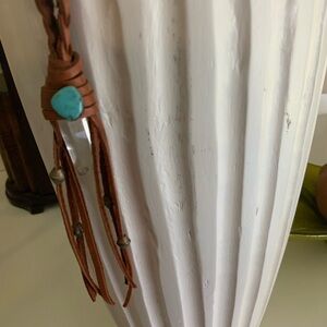 Brown Leather Necklace with Turquoise Stone